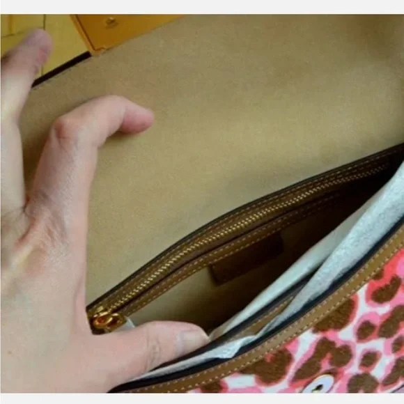 Kate Spade Katy Shoulder Pink Leopard Calf Hair Brown Leather K8969 Leopardo - Picture 8 of 9